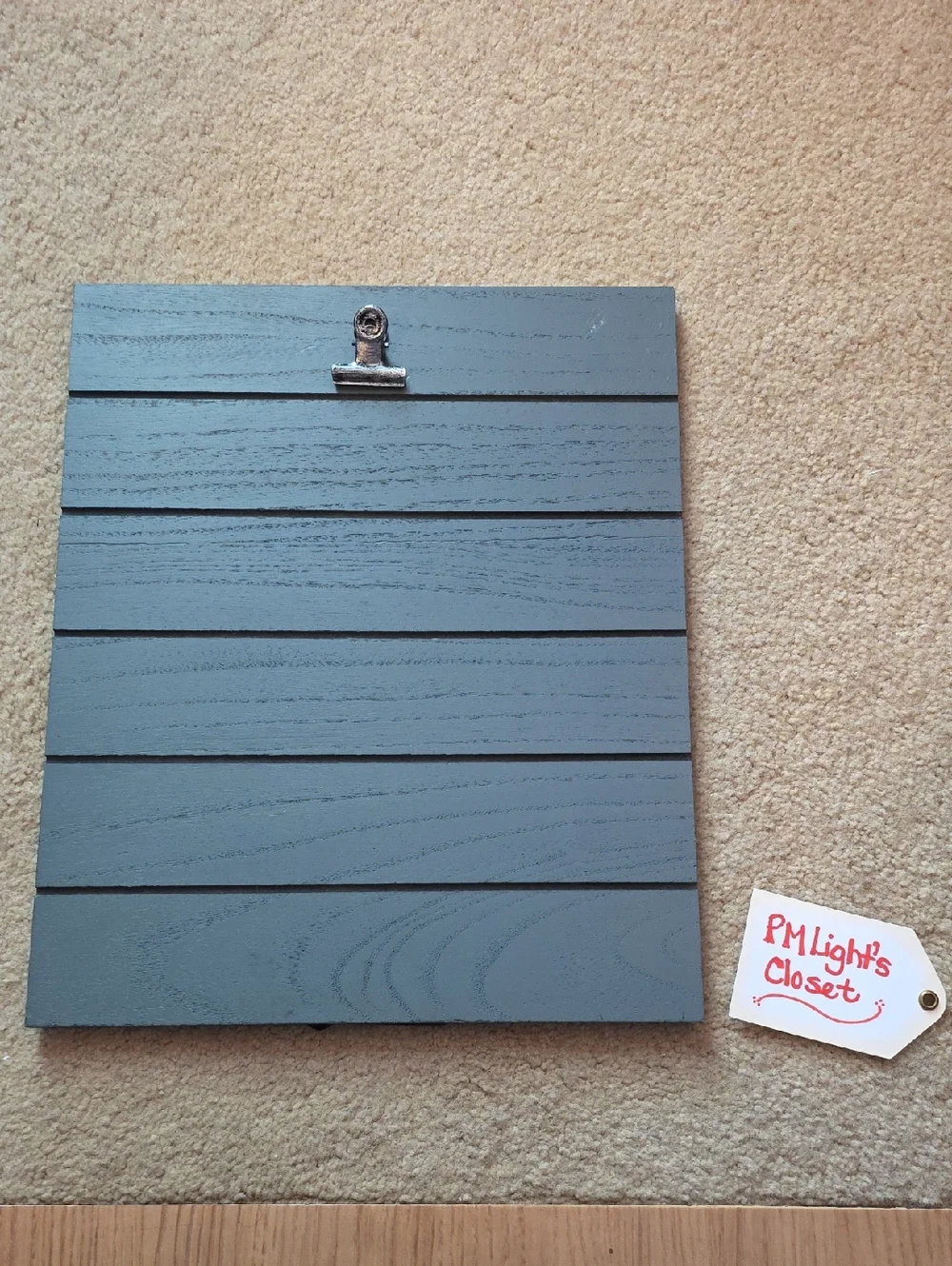 Wood Slat with Metal Clip Slate Gray Display Clipboard Sign